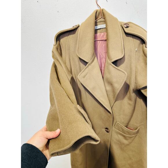 Vintage LARRY LEVINE Tan 100% Pure Wool Button Front Trench Coat Size 4 - Picture 12 of 15